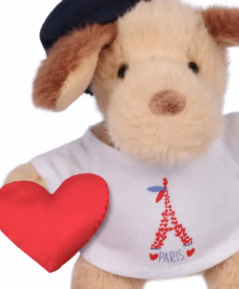 Doudou et Compagnie Porte clé Chien beige avec T-shirt Tour Eiffel - 15 cm> Peluches|Porte-Clé
