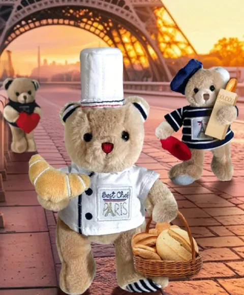Doudou et Compagnie Porte clé Ours Marinière Tour Eiffel : Paris Chic- 15 cm> Peluches|Les Ours En Peluche