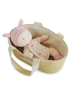 Doudou et Compagnie Poupon - Poupée chiffon avec couffin rose et blanc - 28 cm> Poupées De Chiffon