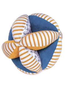 Doudou et Compagnie Balle d'éveil bébé avec Hochet intégré - Pollen l'abeille en coton BIO - 15 cm - Modèle aléatoire