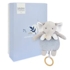 Doudou et Compagnie Boite a musique bebe - Elephant bleu - 20 cm