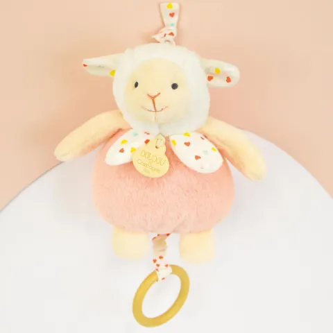 Doudou et Compagnie Boite a musique bebe - Mouton orange clair - 20 cm