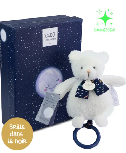 Doudou et Compagnie Boite a musique luminescente ours - 17 cm - Clair de Lune