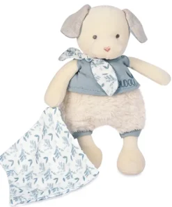 Doudou et Compagnie Chien peluche beige avec mouchoir bleu en coton BIO - 22 cm