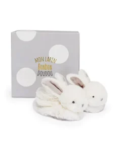 Doudou et Compagnie Coffret cadeau naissance chaussons lapin taupe avec hochet - 0/6 mois