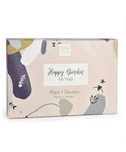 Doudou et Compagnie Coffret cadeau naissance plaid et Doudou Lapin Happy Wild - 70 x 100 cm