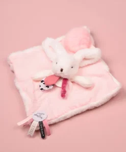 Doudou et Compagnie Coffret Doudou carré Lapin rose - Happy Blush - 25 cm