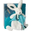 Doudou et Compagnie Coffret Doudou plat Lapin bleu - Happy Pop - 25 cm