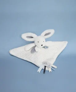 Doudou et Compagnie Coffret Doudou plat Lapin bleu - Happy Glossy - 25 cm
