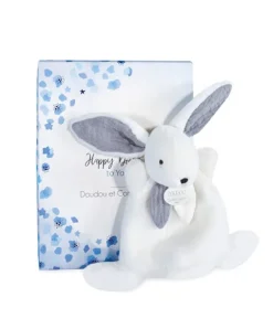 Doudou et Compagnie Coffret Mini Doudou Lapin Bleu - Happy Glossy - 17 cm