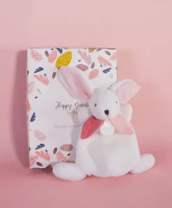 Doudou et Compagnie Coffret Mini Doudou Lapin Vieux rose - Happy Boho - 17 cm