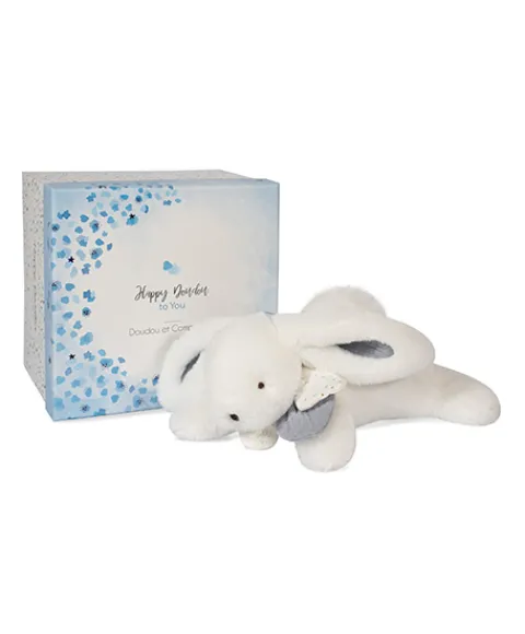 Doudou et Compagnie Coffret Pantin Lapin bleu - Happy Glossy - 25 cm