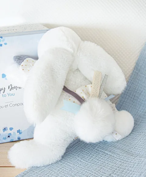Doudou et Compagnie Coffret Pantin Lapin bleu - Happy Glossy - 25 cm