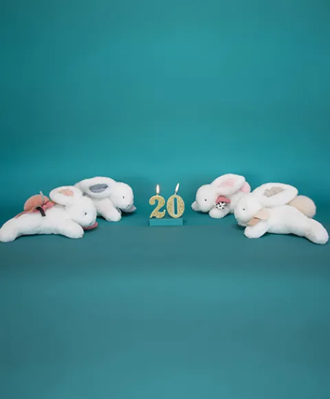 Doudou et Compagnie Coffret Pantin Lapin bleu - Happy Glossy - 25 cm