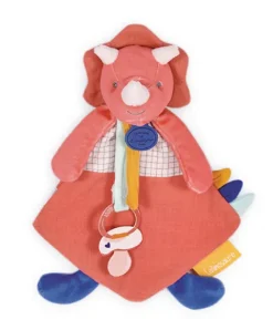 Doudou et Compagnie Coffret peluche dinosaure orange - Attache tetine Lou - 23 cm