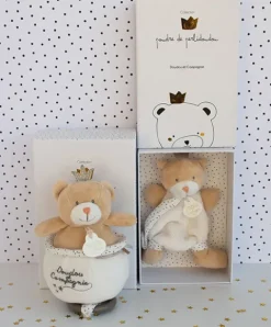 Doudou et Compagnie Doudou attache sucette ours Petit Roi marron - 15 cm