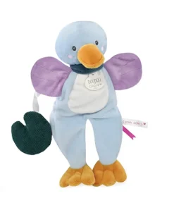 Doudou et Compagnie Doudou canard bleu avec feuille - "Mon petit coin-coin"