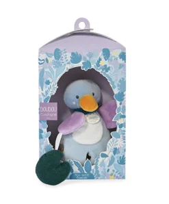 Doudou et Compagnie Doudou canard bleu avec feuille - "Mon petit coin-coin"