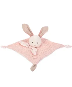 Doudou et Compagnie Doudou carré plat lapin rose en coton BIO - 25 cm