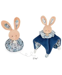 Doudou et Compagnie Doudou Lapin bleu - Cocon - Balle d'éveil - 3 EN 1