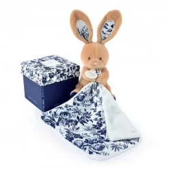 Doudou et Compagnie Doudou LAPIN bleu Marine avec mouchoir - BOH'AIME -