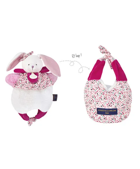 Doudou et Compagnie Doudou Lapin marionnette - Petit sac - Amusette 3 EN 1