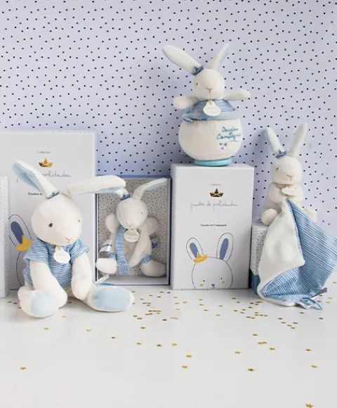 Doudou et Compagnie Doudou lapin mouchoir bleu lapin matelot - 10 cm