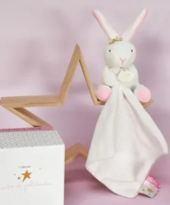 Doudou et Compagnie Doudou lapin mouchoir rose lapin étoile - 10 cm