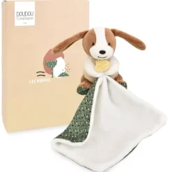 Doudou et Compagnie Doudou mouchoir chien vert et marron - 11 cm