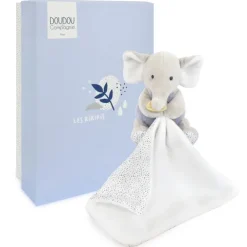 Doudou et Compagnie Doudou mouchoir elephant bleu et gris - 11 cm