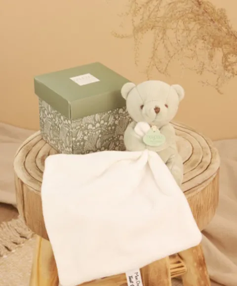 Doudou et Compagnie Doudou mouchoir- Mon petit ourson - Vert Clair - 10 cm