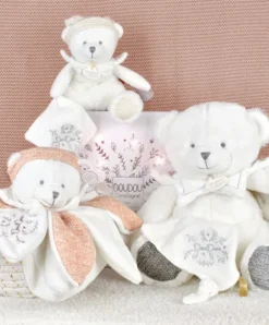 Doudou et Compagnie Doudou mouchoir ours Gris - 30 cm - Collection Anniversaire