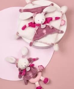 Doudou et Compagnie Doudou plat Cerise le lapin Rose - 27 cm
