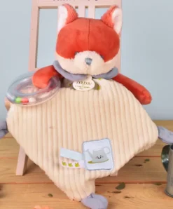 Doudou et Compagnie Doudou plat hochet billes - Renard Romarin - 21 cm