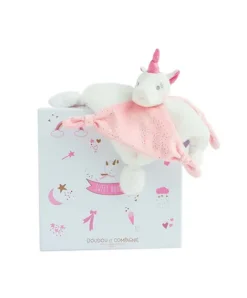 Doudou et Compagnie Doudou plat Licorne rose - 22 cm