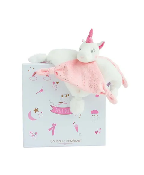 Doudou et Compagnie Doudou plat Licorne rose - 22 cm
