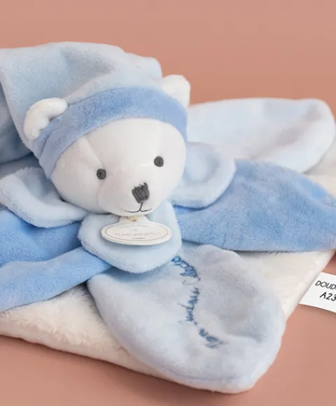 Doudou et Compagnie Doudou plat Ours Collector bleu - 24 cm