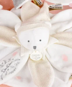 Doudou et Compagnie Doudou plat pétales Ours Blanc - 25 cm - Collection Anniversaire