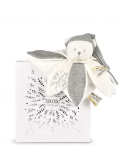 Doudou et Compagnie Doudou plat pétales Ours Gris - 25 cm - Collection Anniversaire