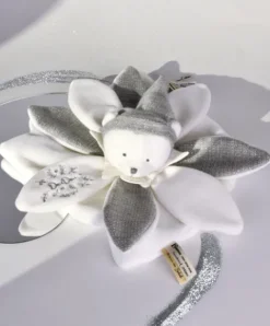 Doudou et Compagnie Doudou plat pétales Ours Gris - 25 cm - Collection Anniversaire