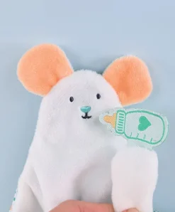 Doudou et Compagnie Doudou plat souris blanc avec marionnette à doigt - 30 cm