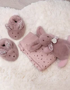 Doudou et Compagnie Lapin Doudou - Coffret cadeau Chaussons et Doudou Rose 15 cm