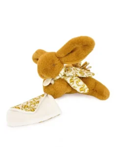 Doudou et Compagnie Lapin DOUDOU® - Peluche lapin jaune moutarde avec doudou assorti - 16 cm