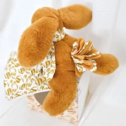 Doudou et Compagnie Lapin DOUDOU® - Peluche lapin jaune moutarde avec doudou assorti - 16 cm