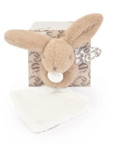 Doudou et Compagnie Lapin DOUDOU® - Peluche lapin Beige avec doudou assorti - 16 cm