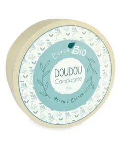 Doudou et Compagnie Lapin peluche écrue avec mouchoir rose en coton BIO - 22 cm