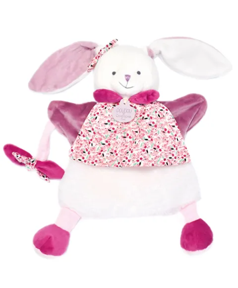 Doudou et Compagnie Marionnette à main Lapin Cerise rose - 28 cm