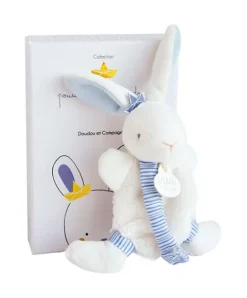 Doudou et Compagnie Mini doudou attache sucette lapin matelot bleu - 15 cm