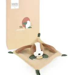 Doudou et Compagnie Mini Doudou chien plat marron et beige - 19 cm