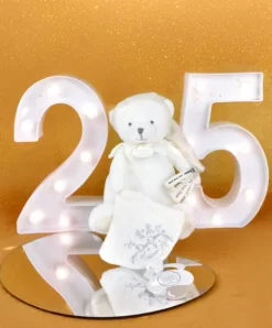Doudou et Compagnie Ours en peluche Blanc attache-sucette - 20 cm - Collection Anniversaire